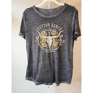 Yellowstone Dutton Ranch Longhorn Skull Graphic Tee Shirt Women's M